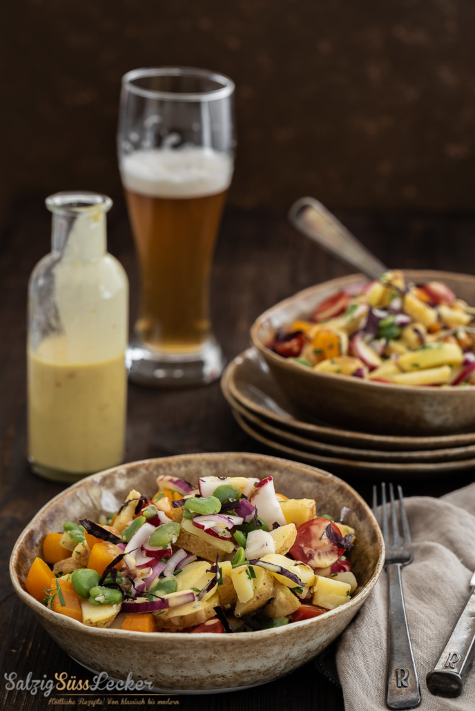 Leichter Kartoffelsalat mit Dicke Bohnen - Salzig, Süß und Lecker