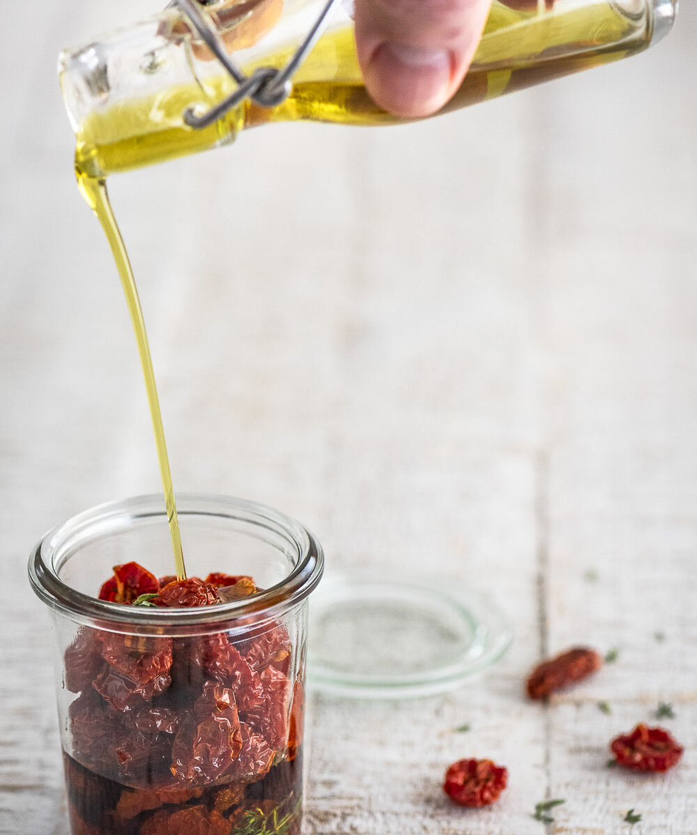 Rezept für halbgetrocknete Tomaten in Olivenöl