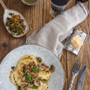 Rezept für Süßkartoffelravioli mit Pankobrösel