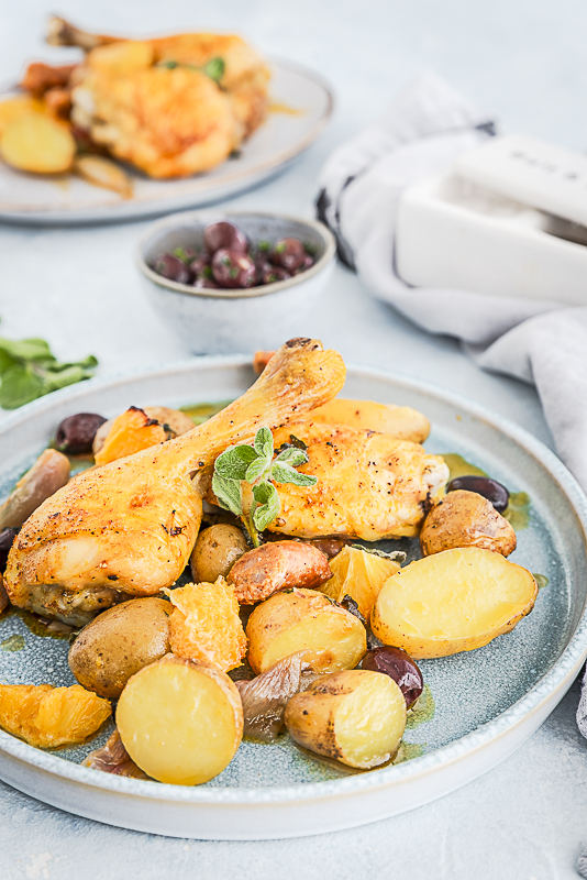 Orangenhähnchen vom Blech mit Chorizo
